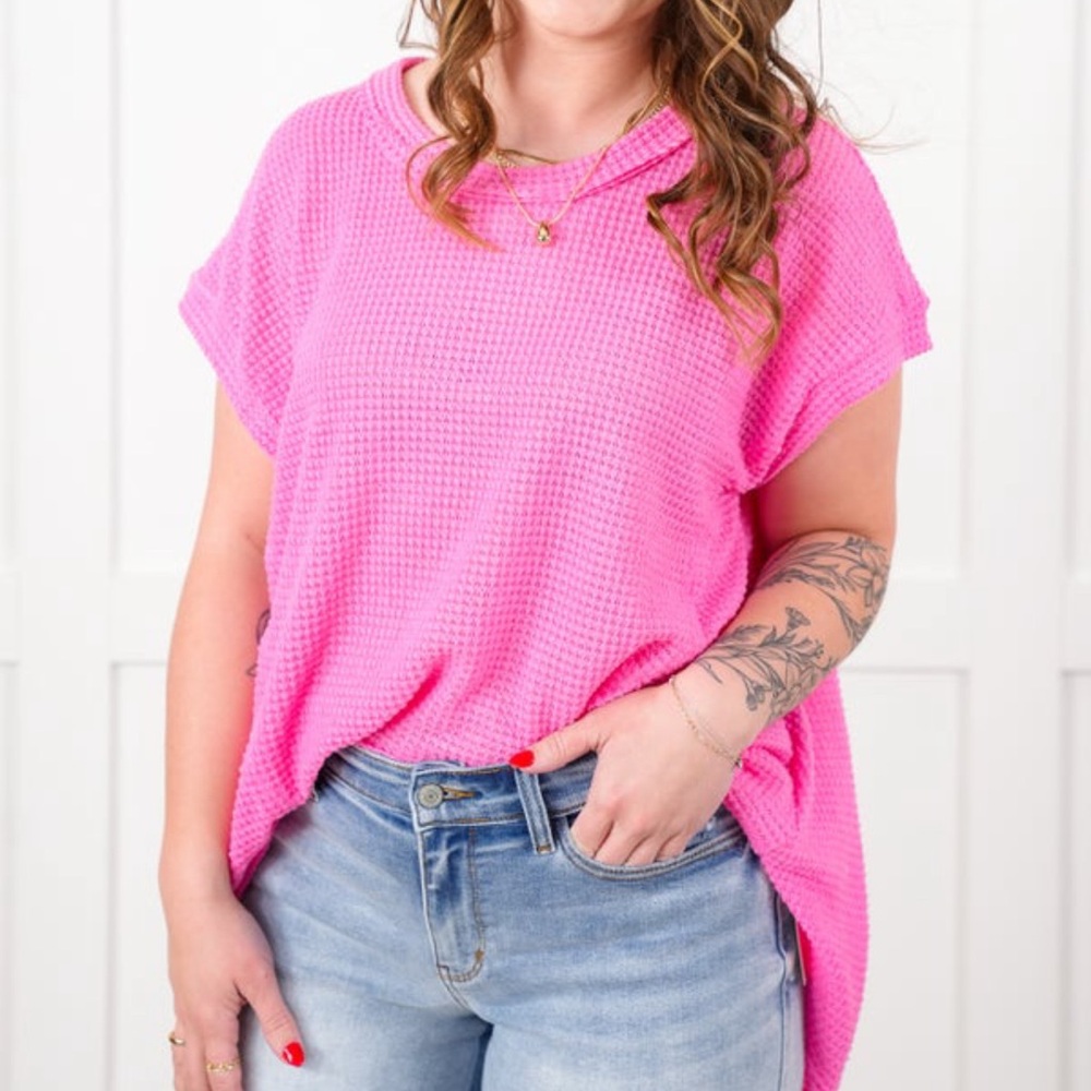 ANDREE BY UNIT Pink waffle knit top